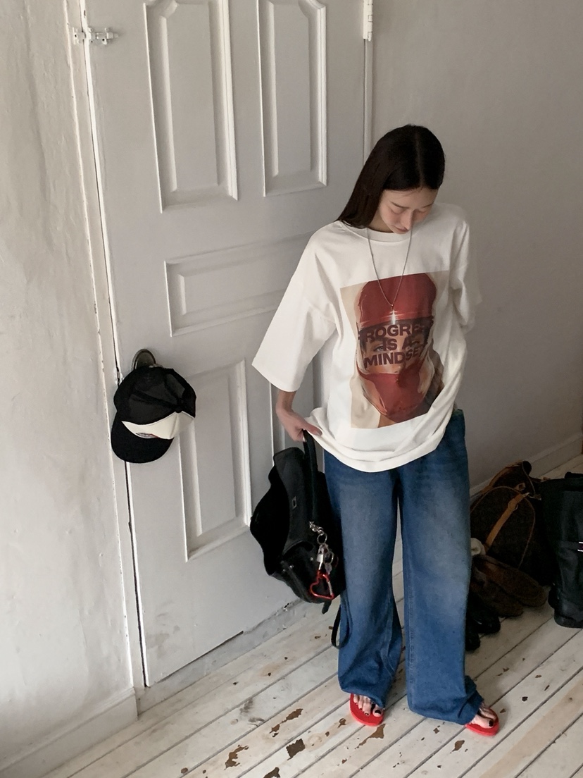 OURWAVE/OUR ROOM韓國直郵實拍女裝新款26春夏熱賣T恤雙面Our Wave/Our RoomT恤