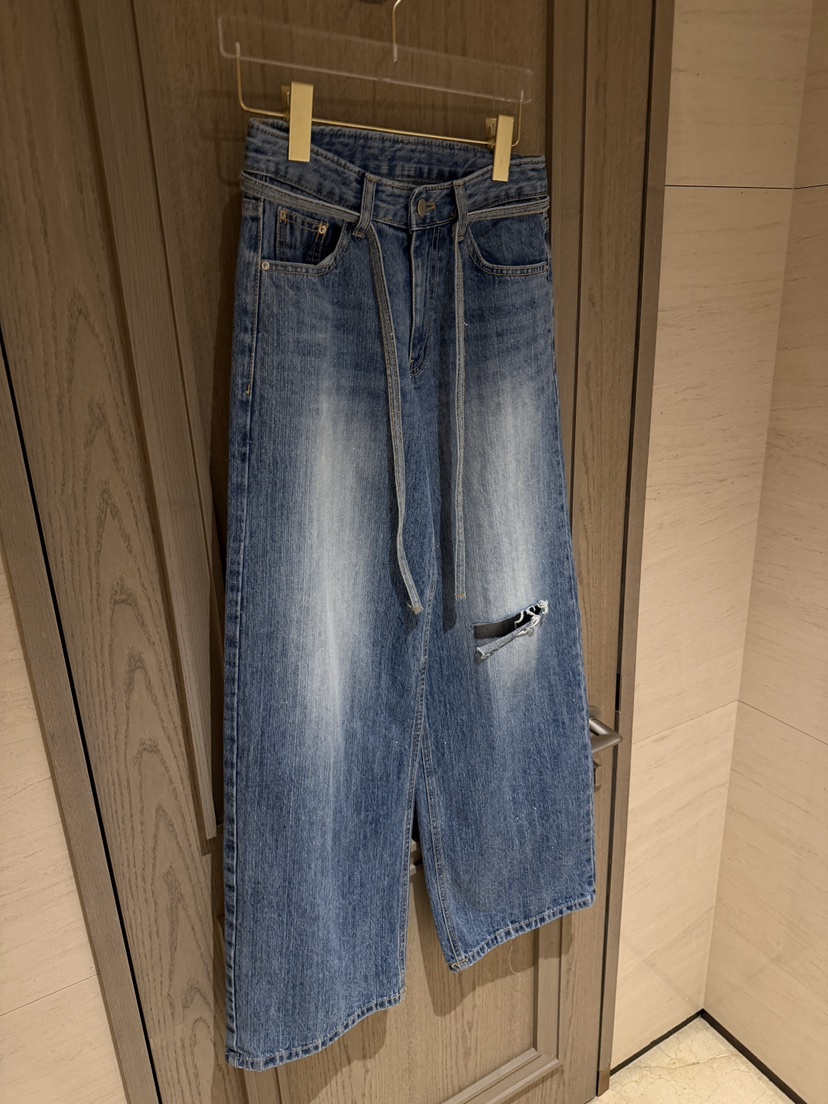 LAVIEU韓國東大門代購女士新品熱賣推薦職業牛仔褲含腰繩LAVIEU牛仔褲