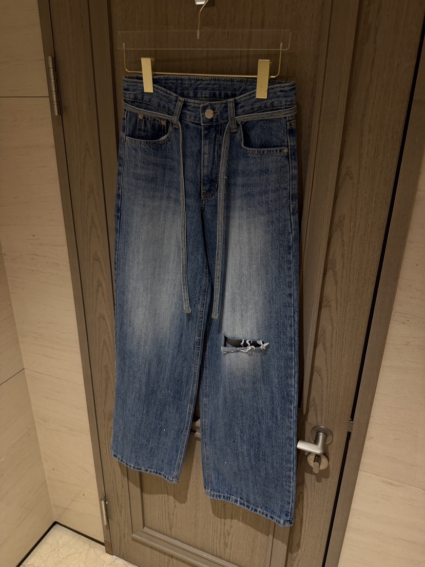 LAVIEU韓國東大門代購女士新品熱賣推薦職業牛仔褲含腰繩LAVIEU牛仔褲