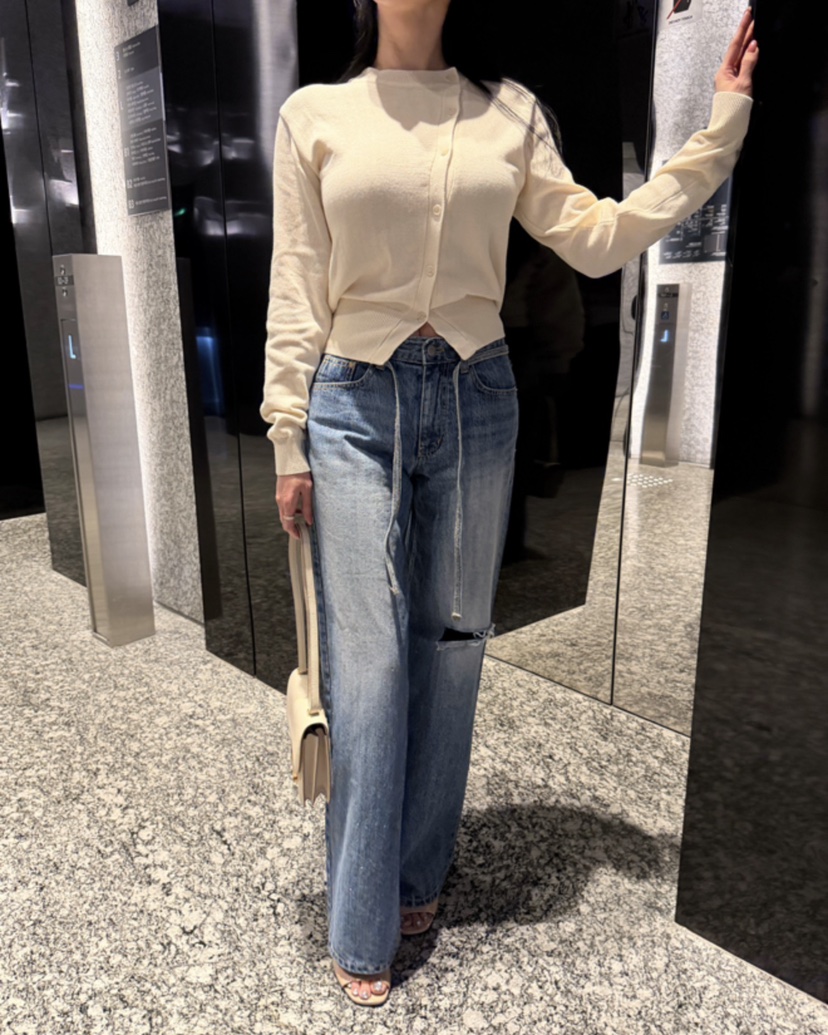 LAVIEU韓國東大門代購女士新品熱賣推薦職業牛仔褲含腰繩LAVIEU牛仔褲