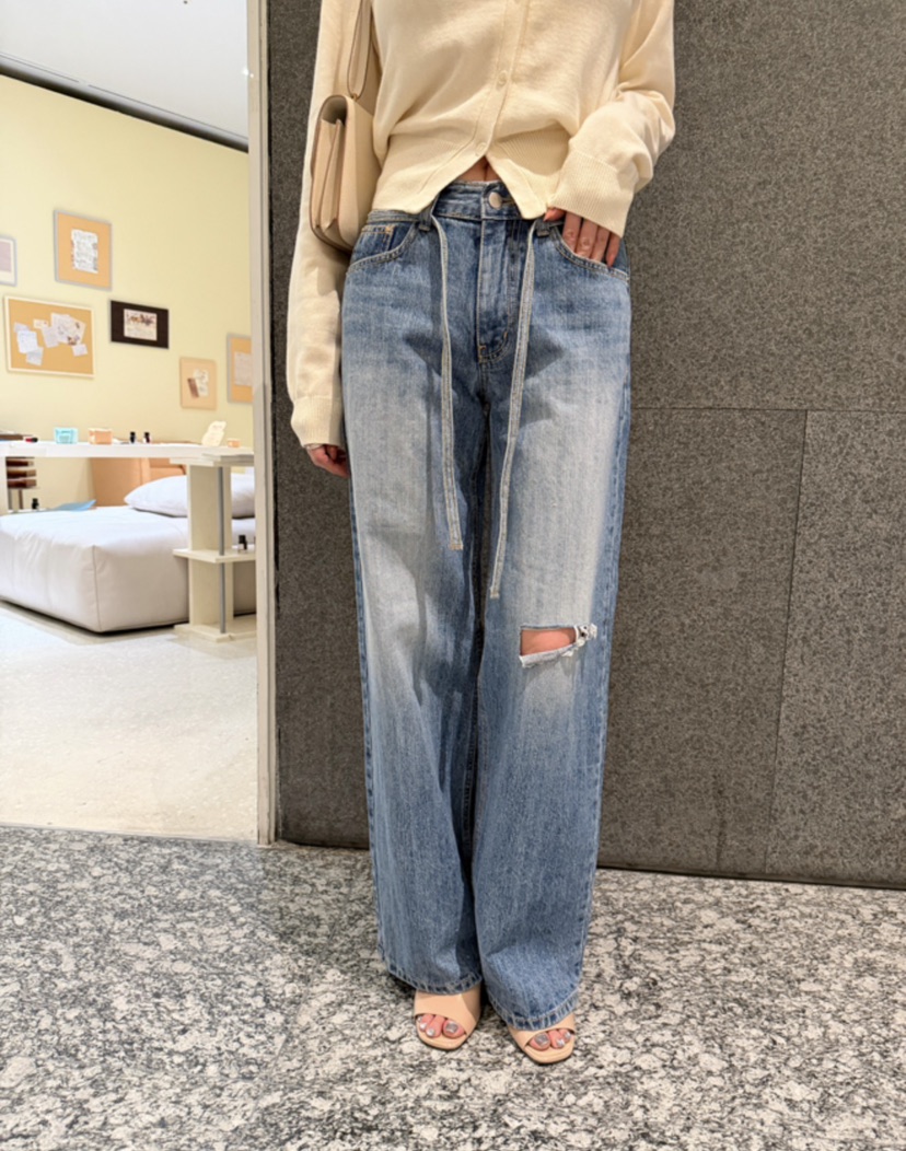 LAVIEU韓國東大門代購女士新品熱賣推薦職業牛仔褲含腰繩LAVIEU牛仔褲