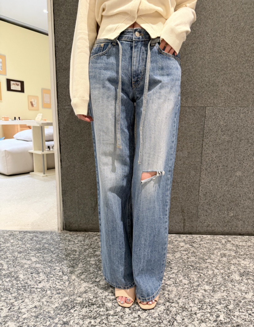 LAVIEU韓國東大門代購女士新品熱賣推薦職業牛仔褲含腰繩LAVIEU牛仔褲