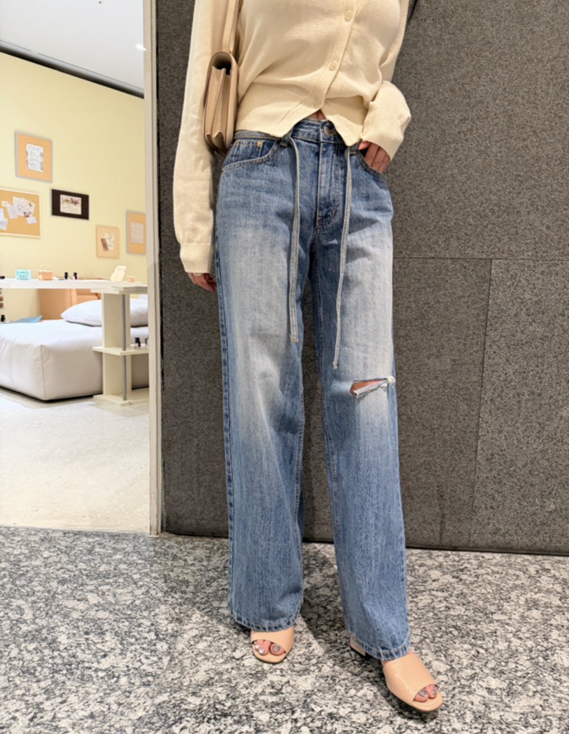 LAVIEU韓國東大門代購女士新品熱賣推薦職業牛仔褲含腰繩LAVIEU牛仔褲