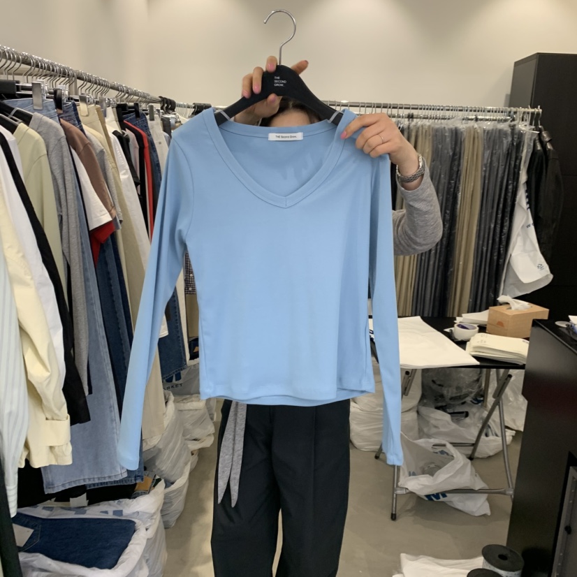 THE SECOND GROW韓國直郵女士新品26春夏人氣長袖T恤V領THE SECOND GROW長袖T恤圖色1
