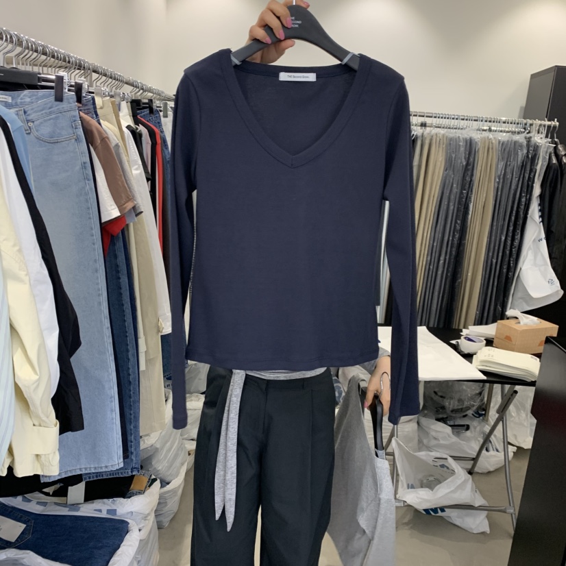 THE SECOND GROW韓國直郵女士新品26春夏人氣長袖T恤V領THE SECOND GROW長袖T恤圖色4