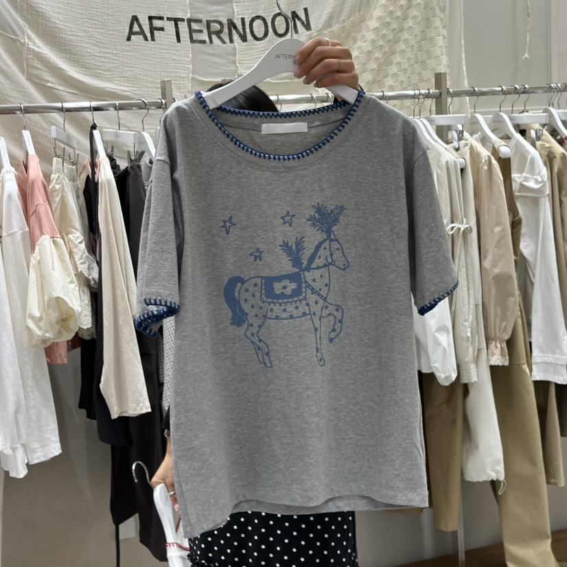 AFTERNOON韓國直郵實拍女士新品時尚人氣熱賣26春夏職業T恤AFTERNOONT恤圖色2