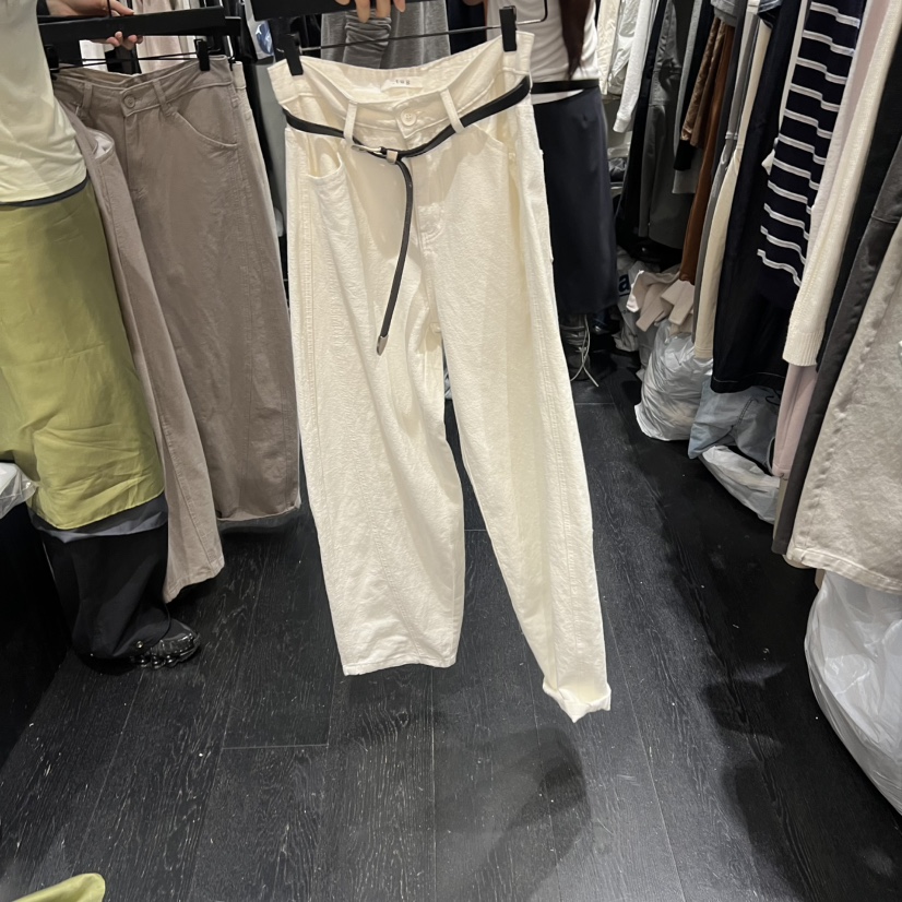 TUG韓國代購女士新品推薦休閑人氣時尚休閑褲不含腰帶亞麻TUG休閑褲