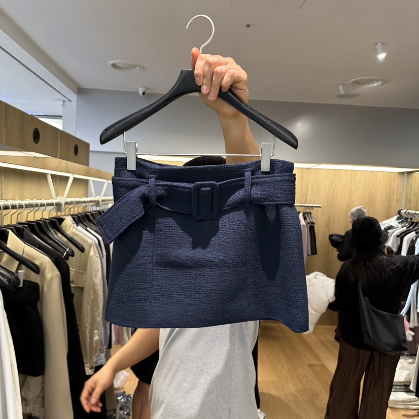 LEFANCY韓國直郵實拍女裝新款熱賣休閑26春夏短裙含腰帶粗花呢LEFANCY短裙圖色2深藍色