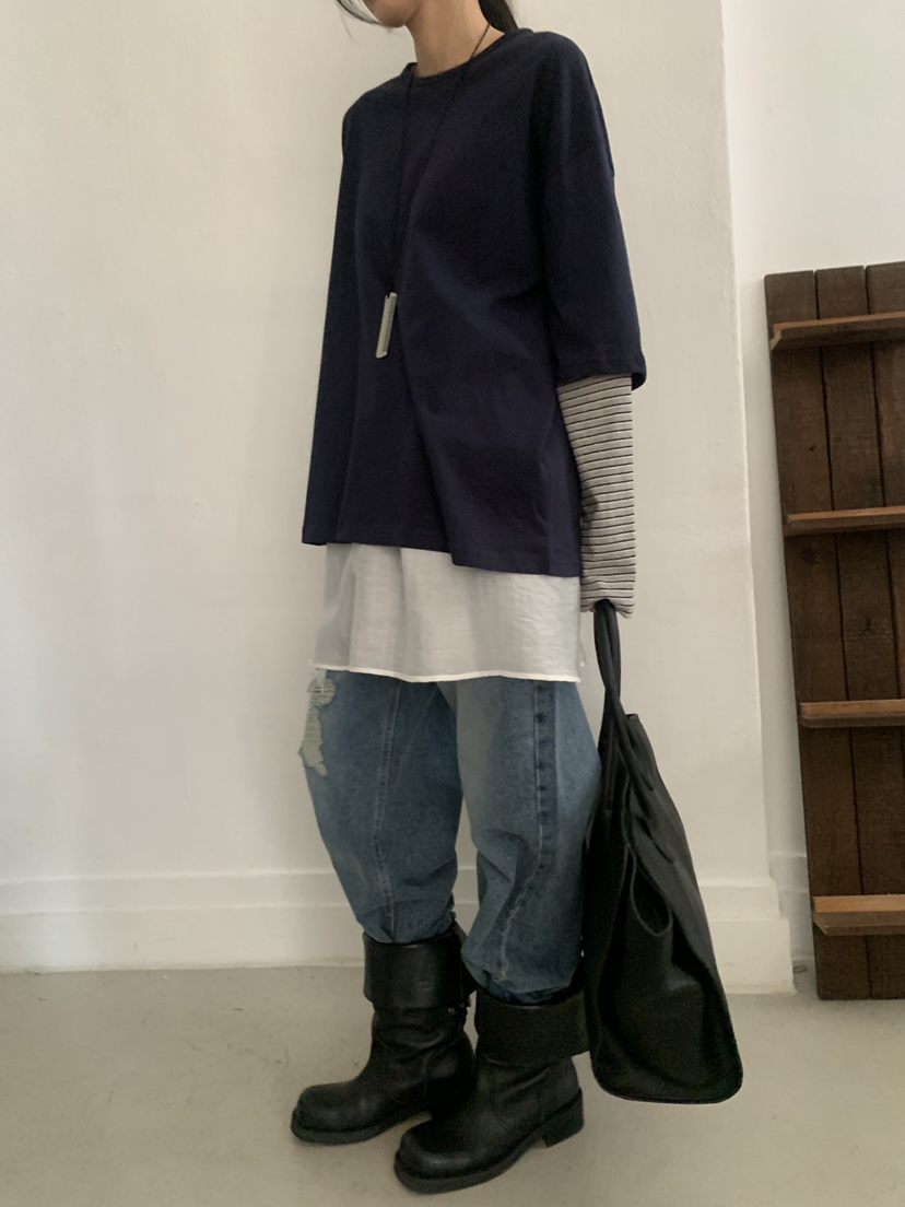 TRUE韓國直郵女士新品時尚26春夏熱賣休閑推薦長袖T恤假兩件TRUE長袖T恤