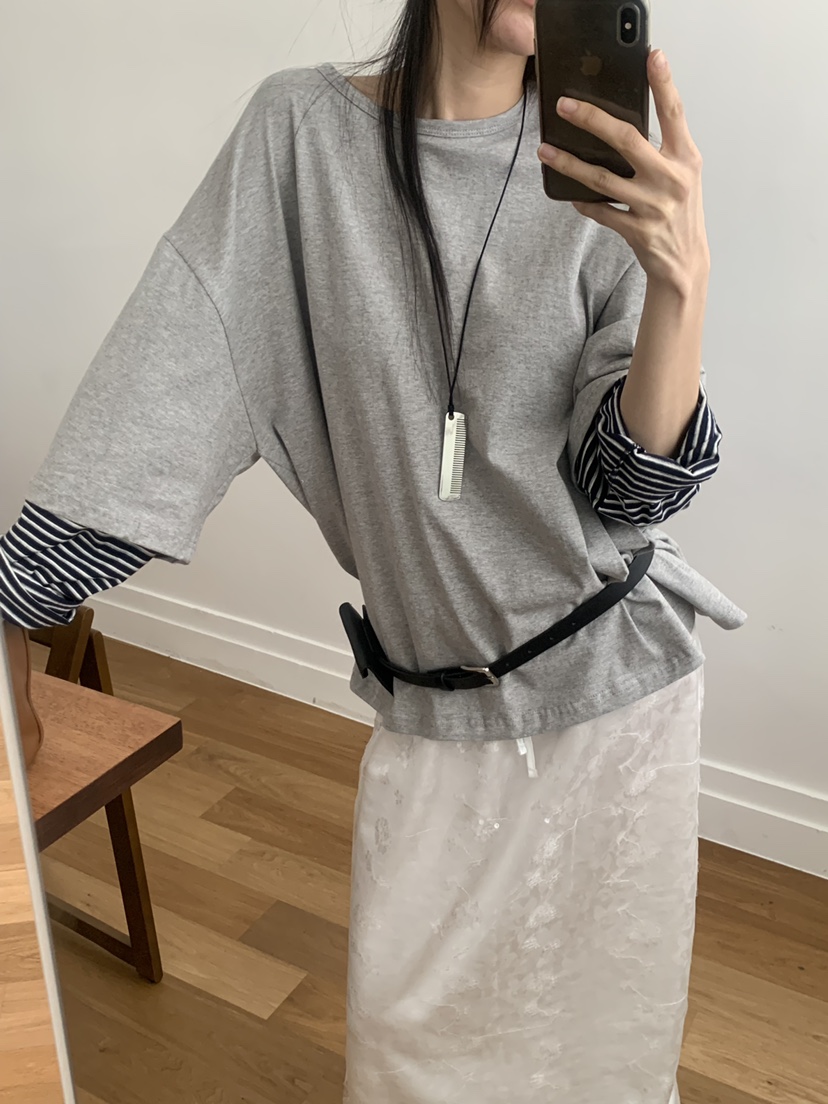 TRUE韓國直郵女士新品時尚26春夏熱賣休閑推薦長袖T恤假兩件TRUE長袖T恤