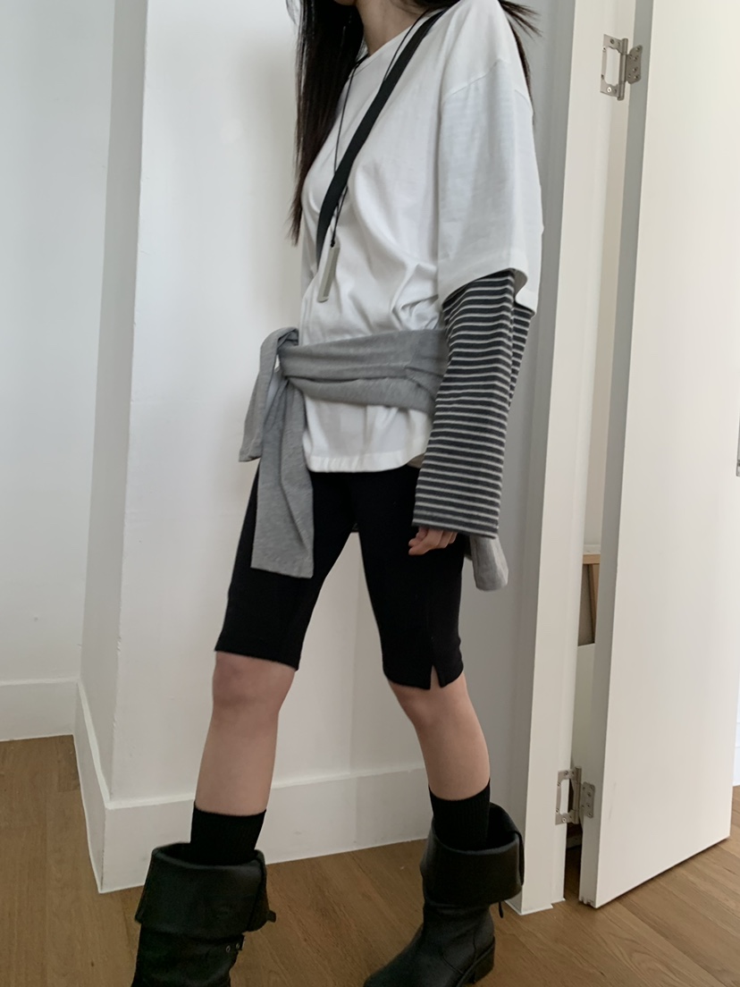 TRUE韓國直郵女士新品時尚26春夏熱賣休閑推薦長袖T恤假兩件TRUE長袖T恤