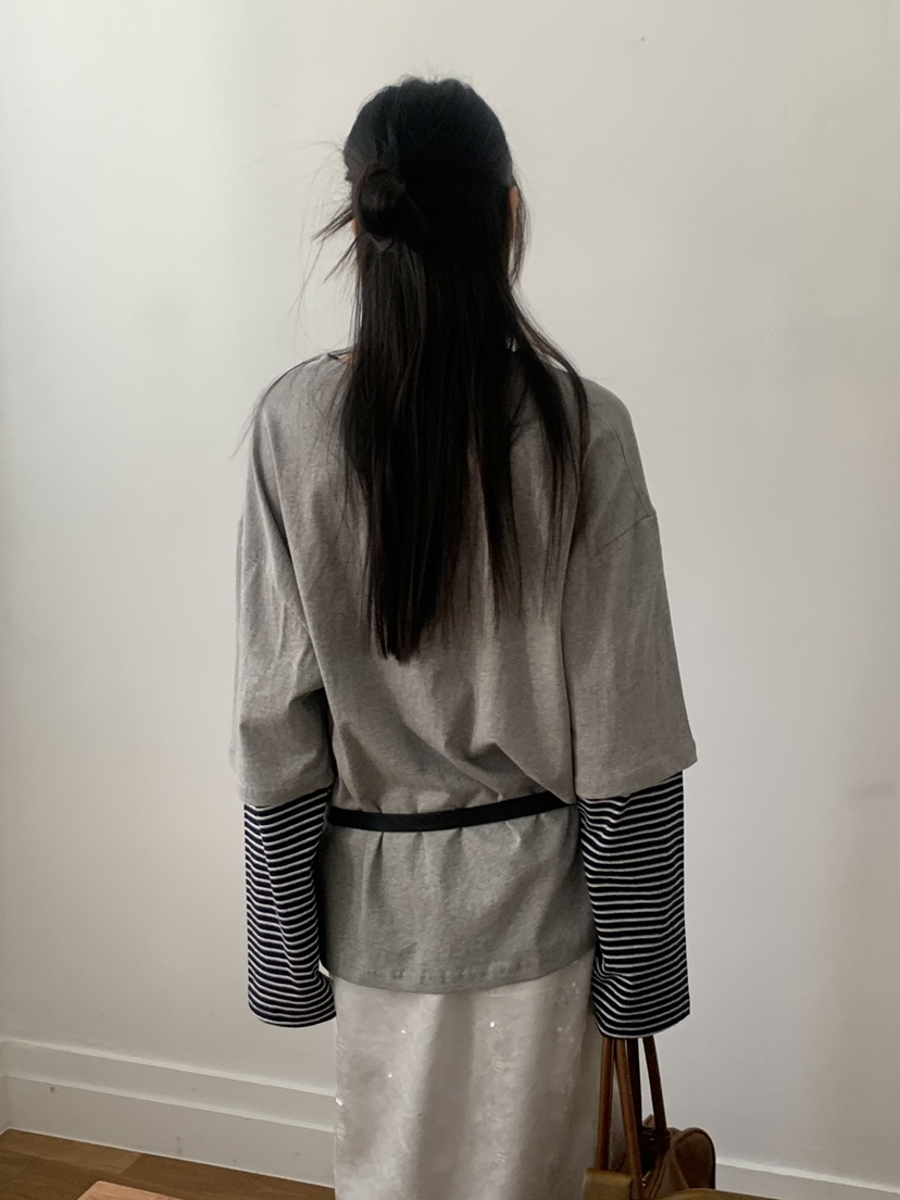 TRUE韓國直郵女士新品時尚26春夏熱賣休閑推薦長袖T恤假兩件TRUE長袖T恤