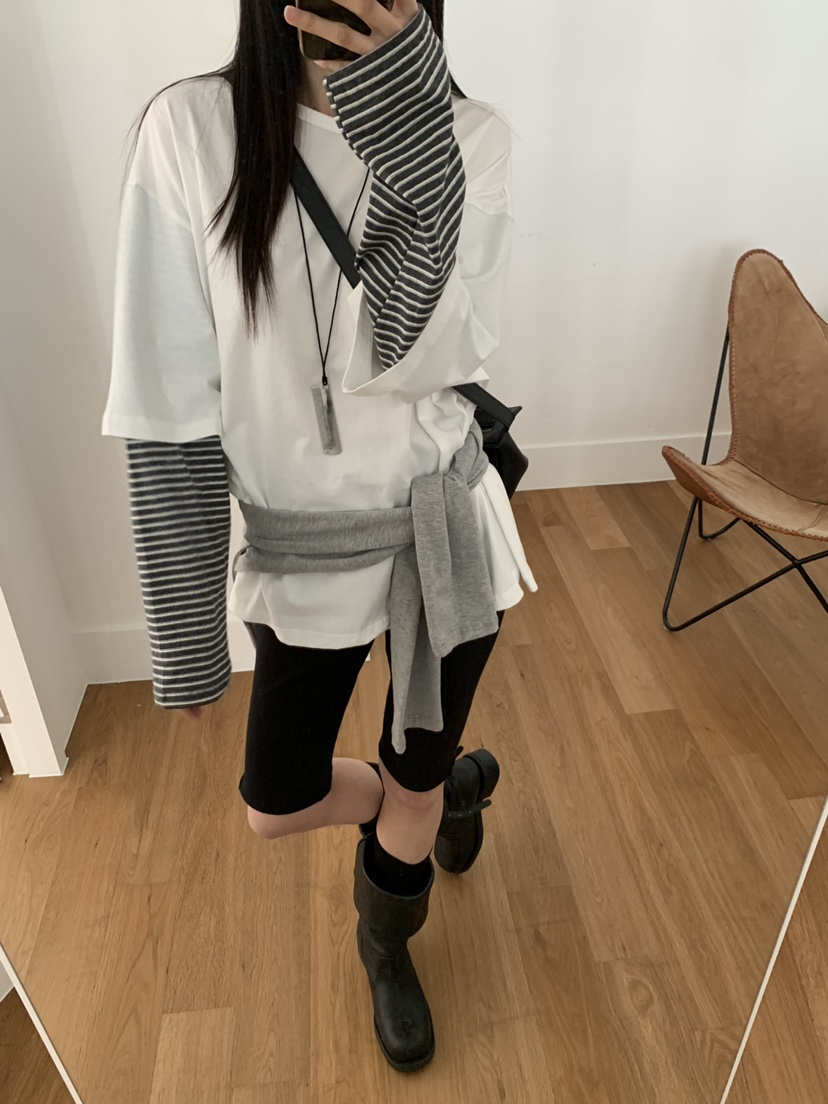 TRUE韓國直郵女士新品時尚26春夏熱賣休閑推薦長袖T恤假兩件TRUE長袖T恤