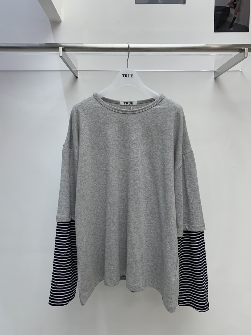 TRUE韓國直郵女士新品時尚26春夏熱賣休閑推薦長袖T恤假兩件TRUE長袖T恤圖色1