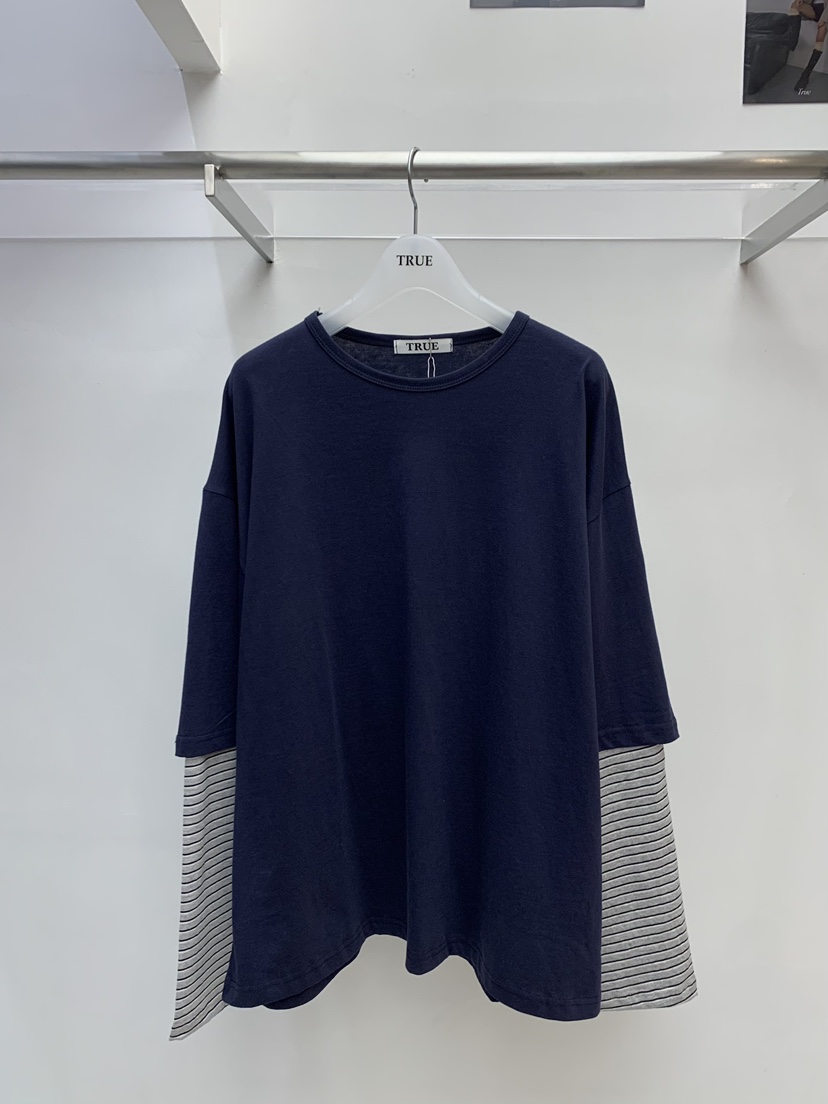 TRUE韓國直郵女士新品時尚26春夏熱賣休閑推薦長袖T恤假兩件TRUE長袖T恤圖色3