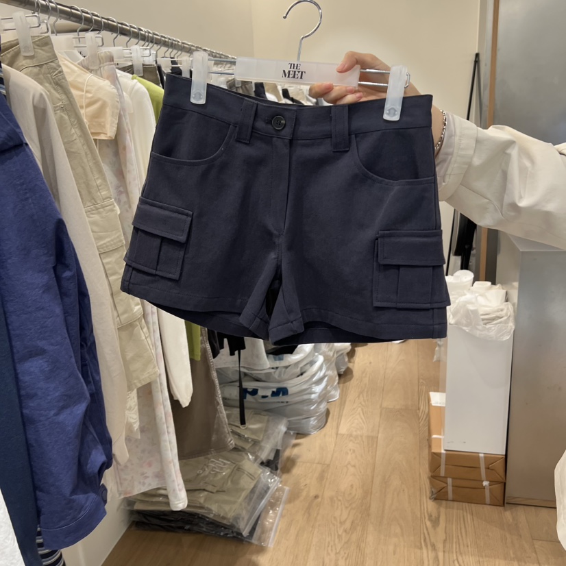 MEET ME韓國代購女士新款人氣職業休閑26春夏短褲斜紋布工裝MEET ME短褲圖色1