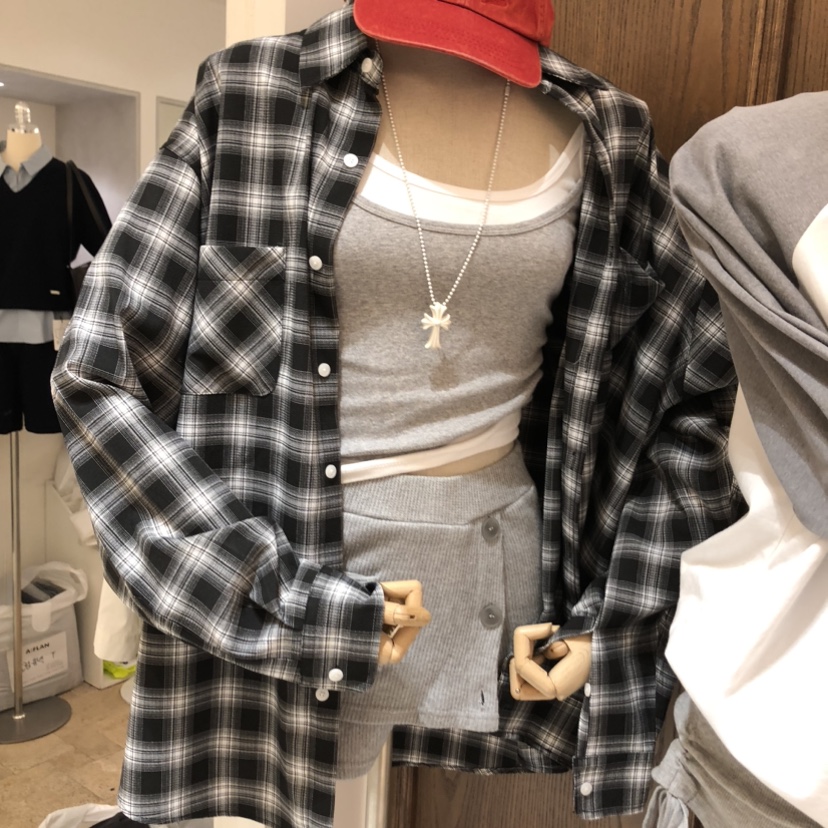 VIRKIN韓國東大門直郵女士新品人氣熱賣時尚襯衫蕾絲衫格子VIRKIN襯衫/蕾絲衫圖色1