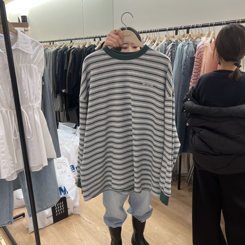 SPAGHETTI韓國東大門直郵女士新款人氣推薦休閑長袖T恤刺繡spaghetti長袖T恤圖色1