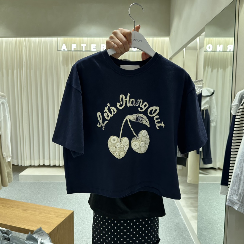 AFTERNOON韓國東大門代購女裝新品時尚休閑熱賣職業T恤紐扣AFTERNOONT恤圖色2