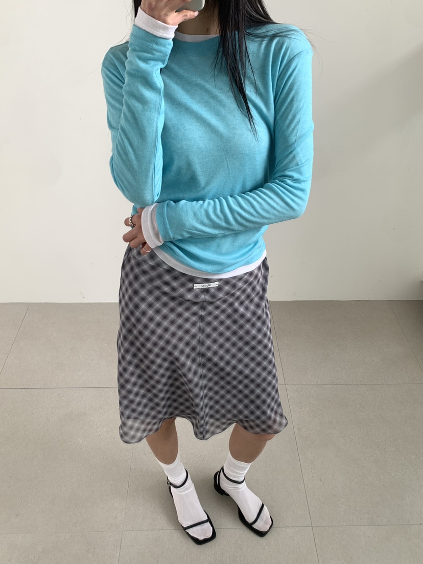 B_GARDER韓國東大門代購女士新款26春夏半身裙中短裙格子雪紡B.GARDER半身裙/中短裙