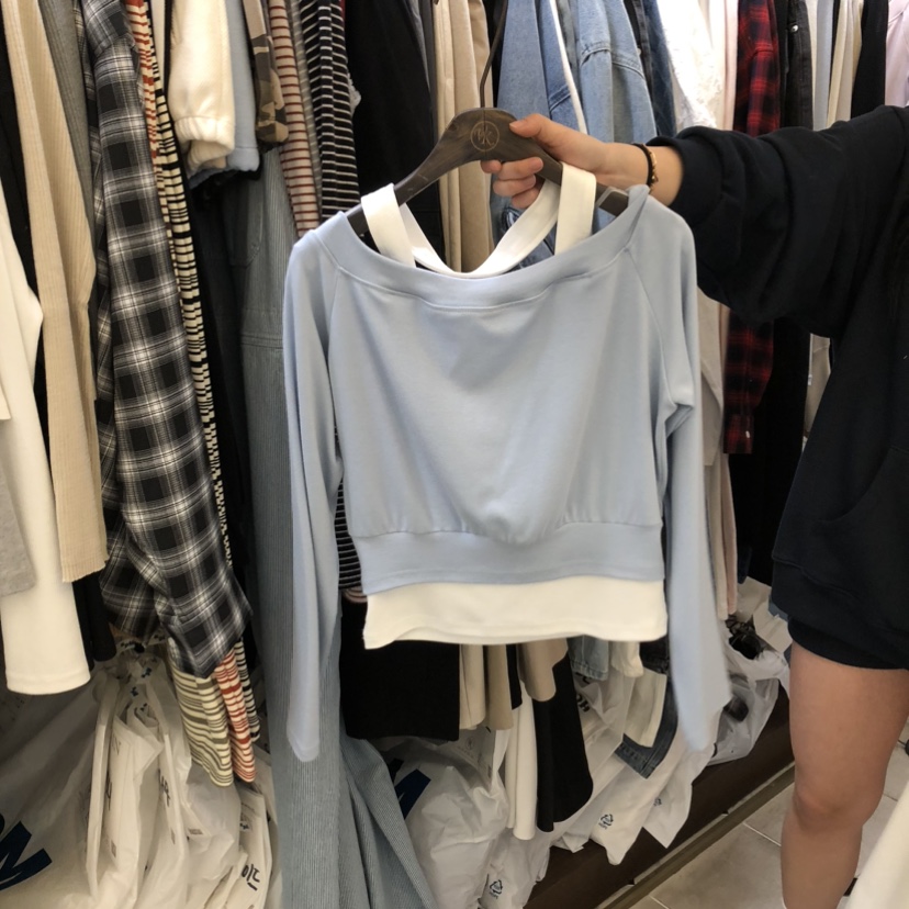 VIRKIN韓國東大門代購女士新品休閑熱賣時尚長袖T恤假兩件VIRKIN長袖T恤圖色2