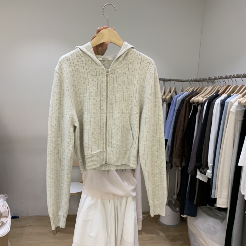 FOREST韓國東大門代購女士新款推薦針織衫連帽針織衫鏤空FOREST針織衫圖色1