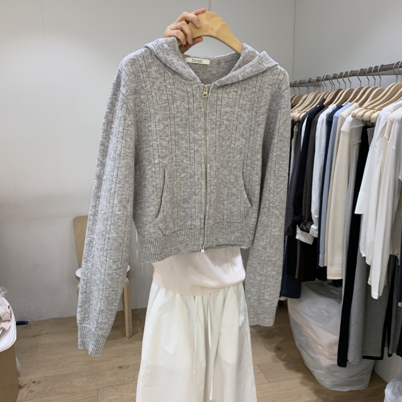 FOREST韓國東大門代購女士新款推薦針織衫連帽針織衫鏤空FOREST針織衫圖色2
