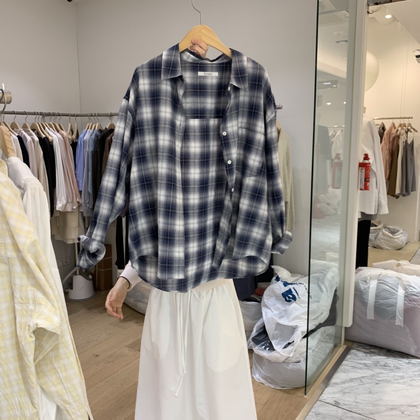 FOREST韓國東大門直郵女裝新品時尚熱賣推薦襯衫蕾絲衫格子FOREST襯衫/蕾絲衫圖色4