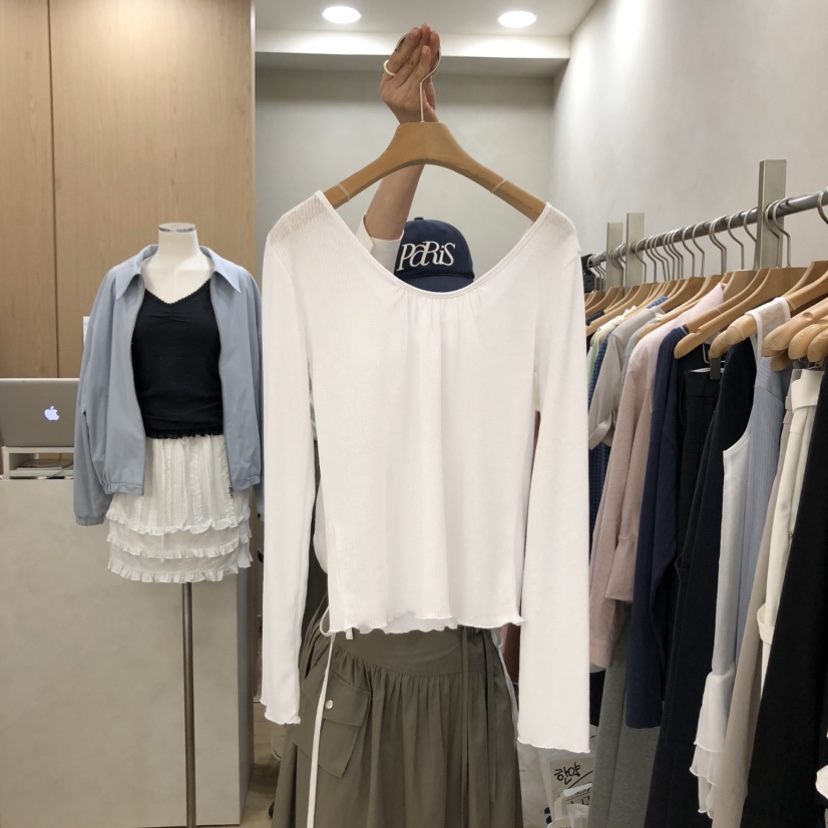 VILLABUTTON韓國直郵實拍女士新品熱賣26春夏長袖T恤褶皺VILLABUTTON長袖T恤