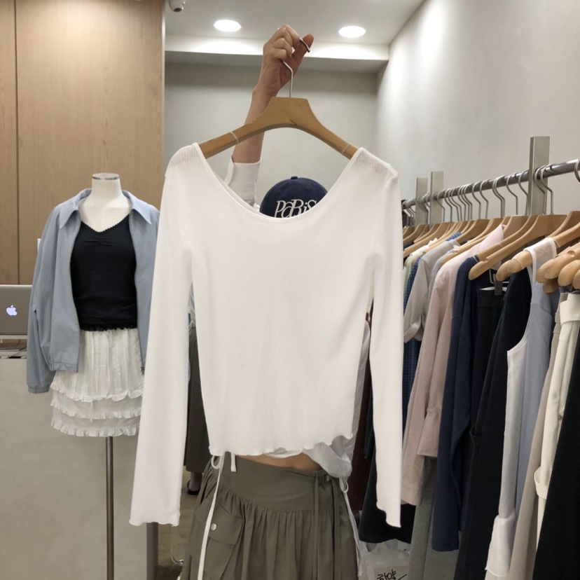 VILLABUTTON韓國直郵實拍女士新品熱賣26春夏長袖T恤褶皺VILLABUTTON長袖T恤圖色1