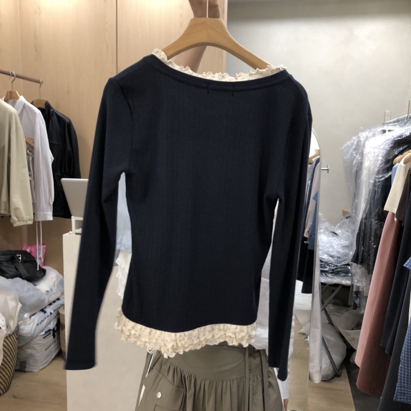 VILLABUTTON韓國直郵實拍女士新款26春夏長袖T恤荷葉邊花朵VILLABUTTON長袖T恤