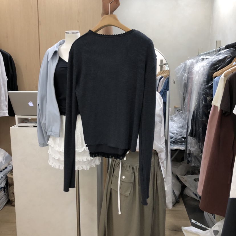 VILLABUTTON韓國東大門代購女裝新款休閑職業26春夏長袖T恤VILLABUTTON長袖T恤