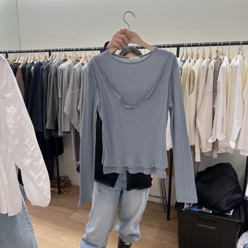 SPAGHETTI韓國代購女士新品職業26春夏熱賣長袖T恤假兩件spaghetti長袖T恤圖色2