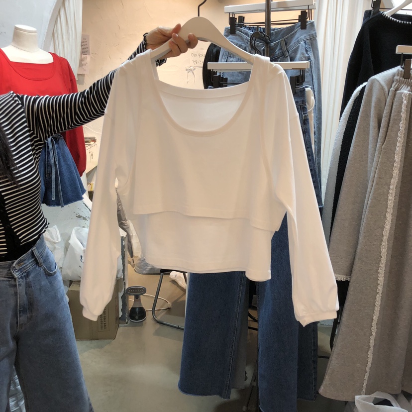OZ韓國直郵實拍女裝新款熱賣26春夏人氣長袖T恤假兩件折扣OZ.ounce長袖T恤
