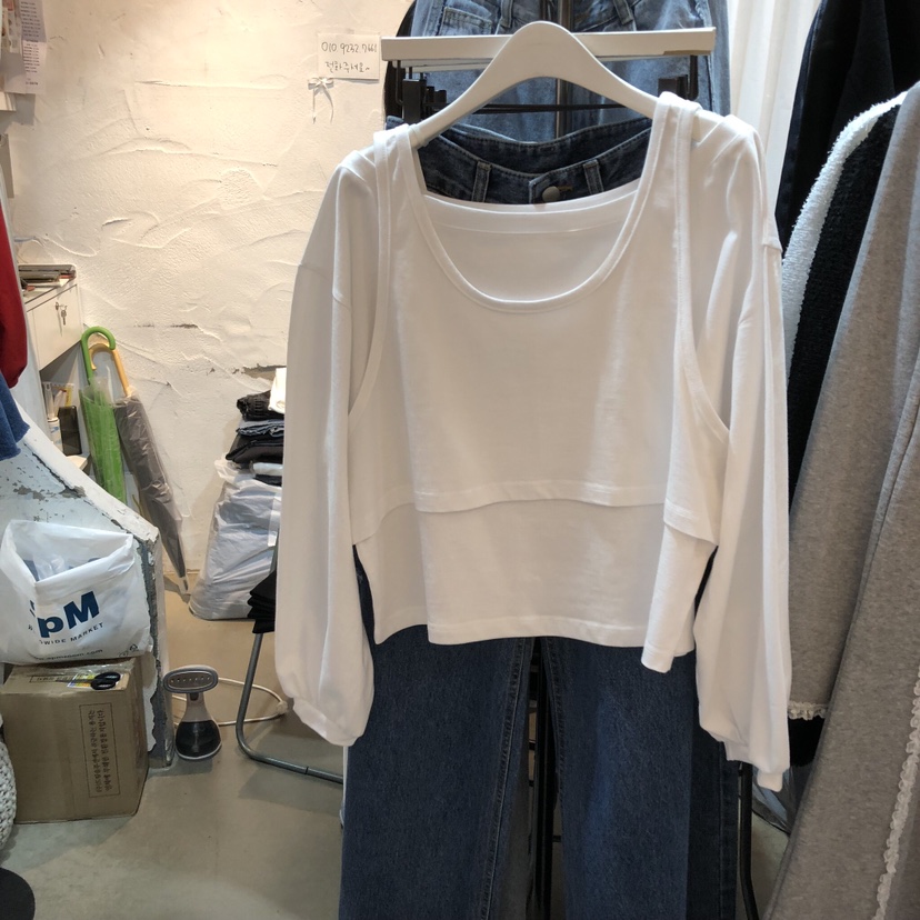 OZ韓國直郵實拍女裝新款熱賣26春夏人氣長袖T恤假兩件折扣OZ.ounce長袖T恤圖色1