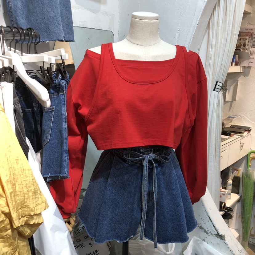 OZ韓國直郵實拍女裝新款熱賣26春夏人氣長袖T恤假兩件折扣OZ.ounce長袖T恤圖色2