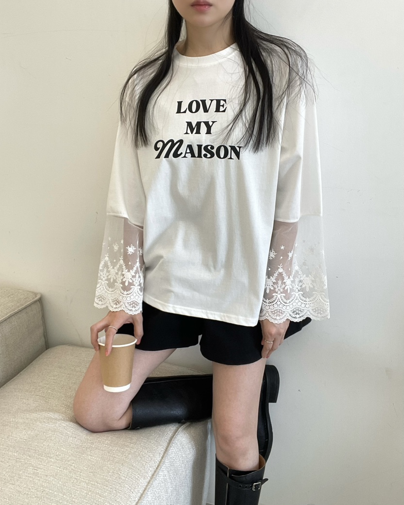 ALLVIBE韓國直郵實拍女士新款推薦熱賣休閑26春夏長袖T恤蕾絲ALLVIBE長袖T恤