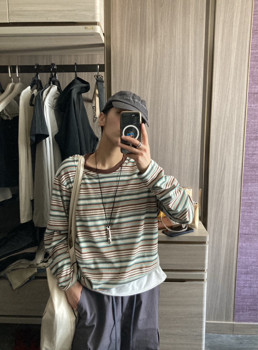ROMANTICIZE韓國東大門代購女士新款時尚長袖T恤寬松條紋ROMANTICIZE長袖T恤