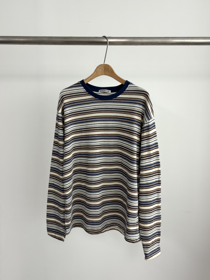 ROMANTICIZE韓國東大門代購女士新款時尚長袖T恤寬松條紋ROMANTICIZE長袖T恤圖色1