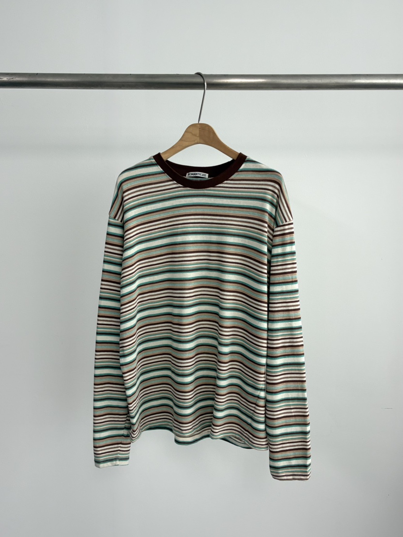 ROMANTICIZE韓國東大門代購女士新款時尚長袖T恤寬松條紋ROMANTICIZE長袖T恤圖色2
