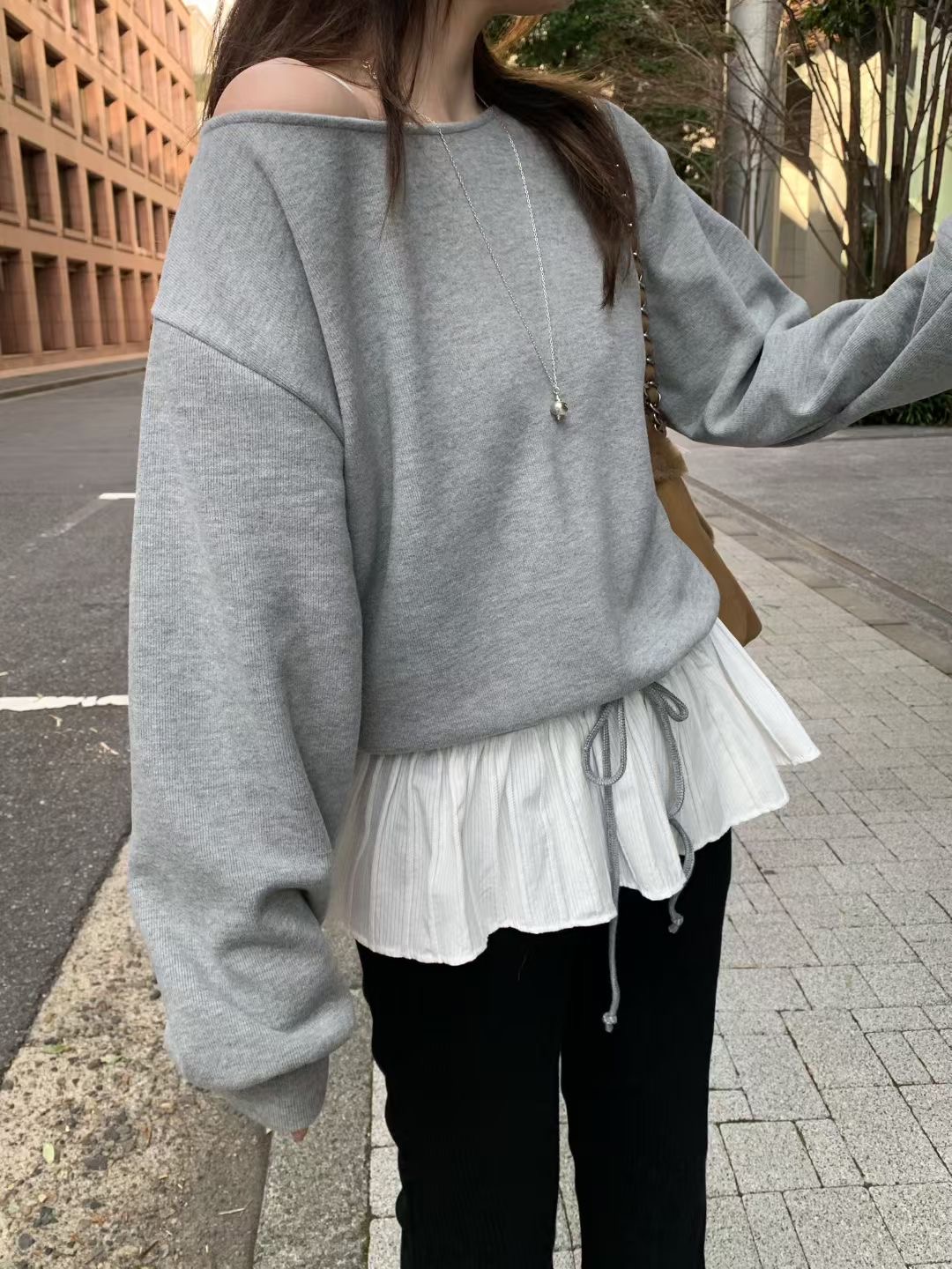 MELLOUNGE-멜라운지-T韓國直郵實拍女裝新品熱賣衛衣假兩件MELLOUNGE-2件起衛衣