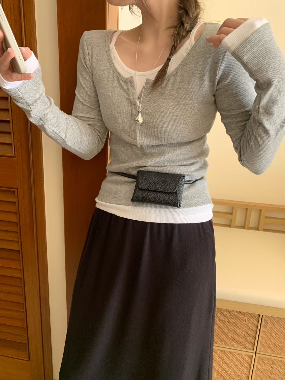 MELLOUNGE-멜라운지-T韓國東大門代購女士新款人氣長袖T恤假兩件MELLOUNGE-2件起長袖T恤