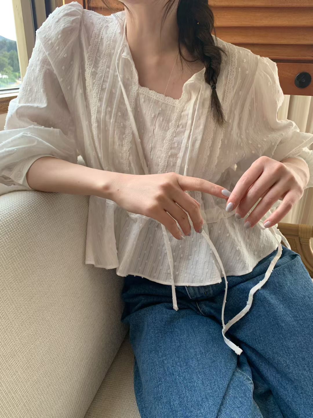 MELLOUNGE-멜라운지-T韓國東大門代購女士新品休閑襯衫蕾絲衫MELLOUNGE-2件起襯衫/蕾絲衫