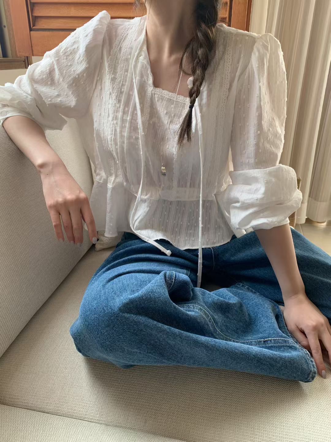 MELLOUNGE-멜라운지-T韓國東大門代購女士新品休閑襯衫蕾絲衫MELLOUNGE-2件起襯衫/蕾絲衫