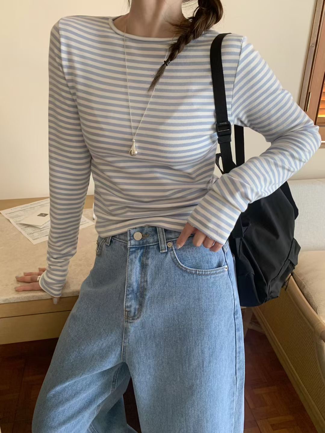 MELLOUNGE-멜라운지-T韓國直郵女裝新品時尚長袖T恤不含項鏈MELLOUNGE-2件起長袖T恤