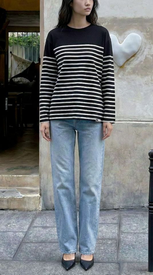 ROOKIE BUD韓國直郵女士新品職業時尚人氣26春夏長袖T恤條紋ROOKIE BUD-P長袖T恤