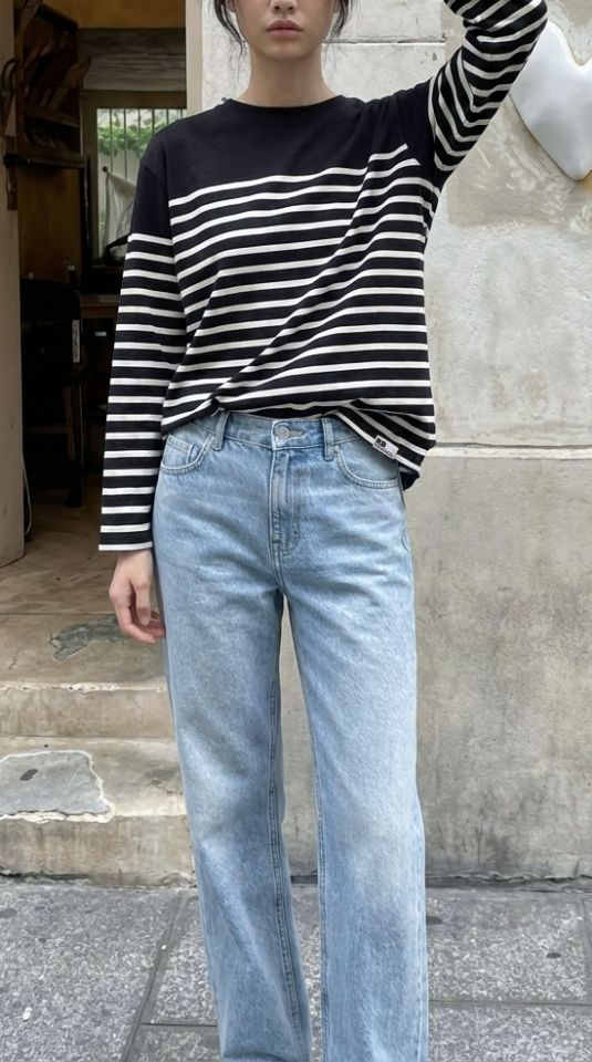 ROOKIE BUD韓國直郵女士新品職業時尚人氣26春夏長袖T恤條紋ROOKIE BUD-P長袖T恤