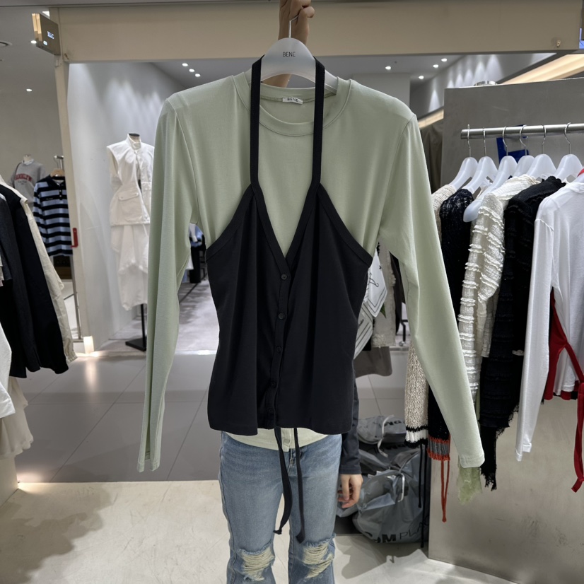 BENE韓國直郵女裝新品推薦熱賣休閑人氣26春夏長袖T恤假兩件BENE長袖T恤圖色2