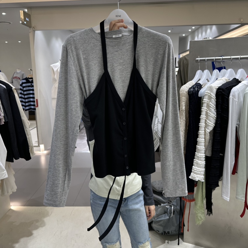 BENE韓國直郵女裝新品推薦熱賣休閑人氣26春夏長袖T恤假兩件BENE長袖T恤圖色3