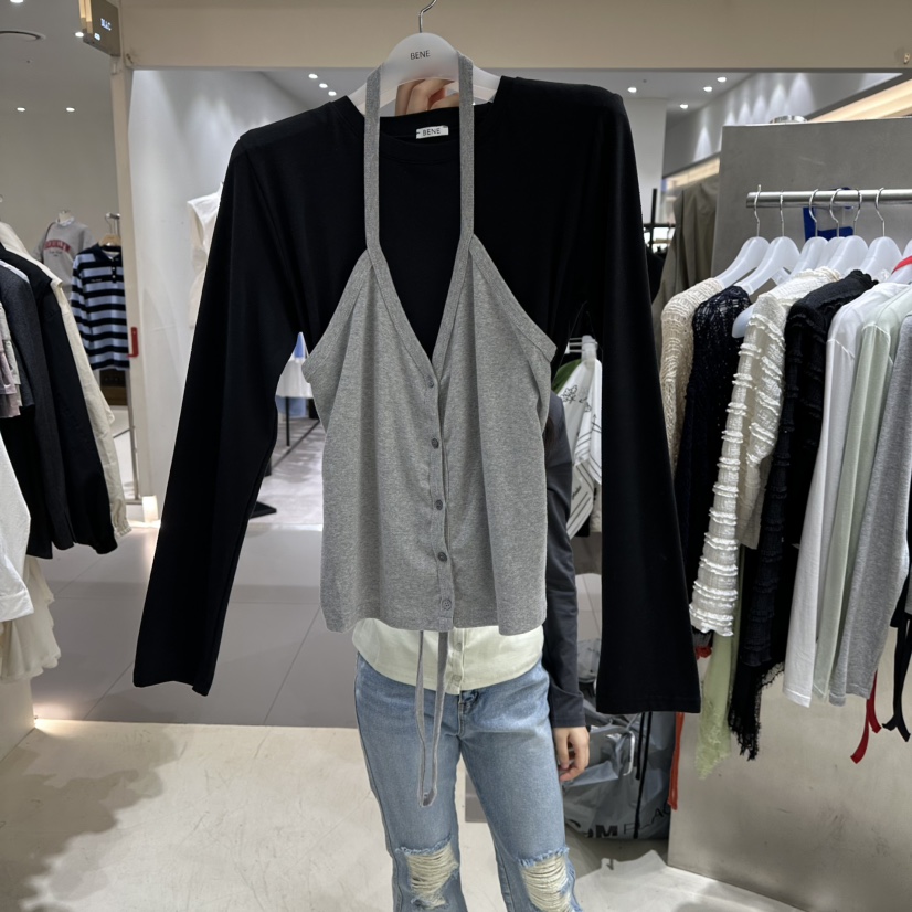 BENE韓國直郵女裝新品推薦熱賣休閑人氣26春夏長袖T恤假兩件BENE長袖T恤圖色4